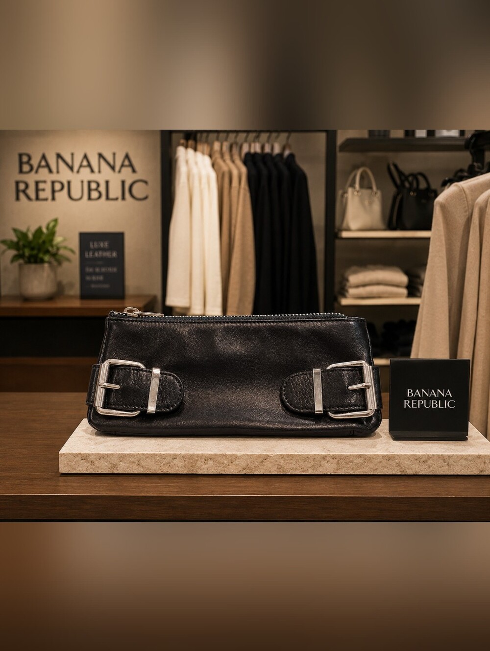 Banana Republic Y2K Vintage Black Leather Clutch